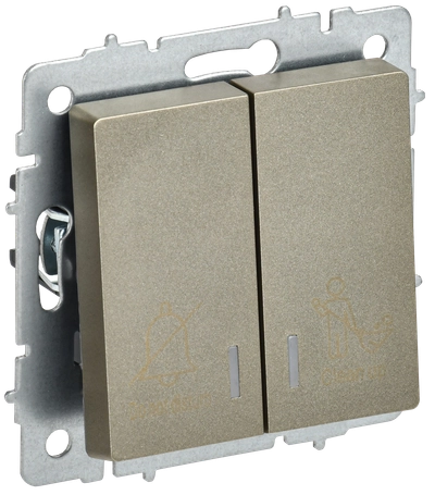 BRITE Выключатель 2-клавишный с индикацией для отелей 10А ВС10-2-9-БрШ шампань IEK BRITE Выключатель 2-клавишный с индикацией для отелей 10А ВС10-2-9-БрШ шампань IEK