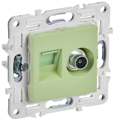 SKANDY Розетка двойная TV+RJ45 кат.5E SK-A14G мятный IEK SKANDY Розетка двойная TV+RJ45 кат.5E SK-A14G мятный IEK