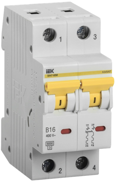 KARAT Автоматический выключатель ВА47-60M 2P B 16А 6кА IEK