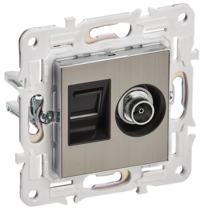 SKANDY Розетка двойная TV+RJ45 кат.5E SK-A14N металл никель IEK SKANDY Розетка двойная TV+RJ45 кат.5E SK-A14N металл никель IEK