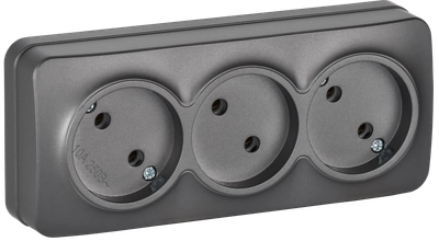 GLORY Розетка 3-местная для открытой установки без заземления без защитных шторок 10А РС23-2-ХСм сталь матовый IEK