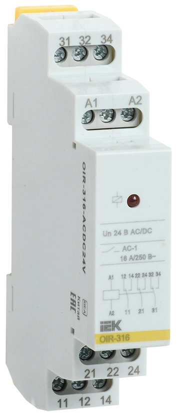 Реле промежуточное модульное OIR 3 контакта 16А 24В AC/DC IEK Реле промежуточное модульное OIR 3 контакта 16А 24В AC/DC IEK