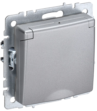 BRITE Розетка 1-местная с заземлением с защитными шторками и крышкой 16А IP20 РСбш10-3-БрА алюминий IEK BRITE Розетка 1-местная с заземлением с защитными шторками и крышкой 16А IP20 РСбш10-3-БрА алюминий IEK