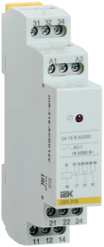 Реле промежуточное модульное OIR 3 контакта 16А 12В AC/DC IEK Реле промежуточное модульное OIR 3 контакта 16А 12В AC/DC IEK