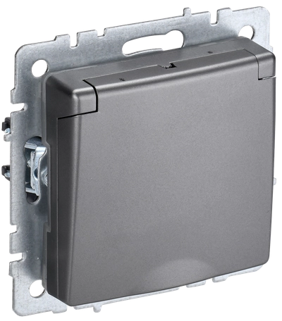 BRITE Розетка 1-местная с заземлением с защитными шторками и крышкой 16А IP20 РСбш10-3-БрС сталь IEK BRITE Розетка 1-местная с заземлением с защитными шторками и крышкой 16А IP20 РСбш10-3-БрС сталь IEK