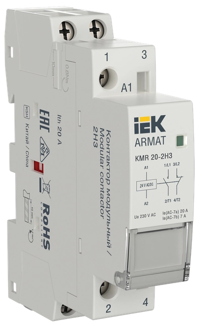 ARMAT Контактор модульный KMR 20А 24В AC/DC 2НЗ IEK ARMAT Контактор модульный KMR 20А 24В AC/DC 2НЗ IEK