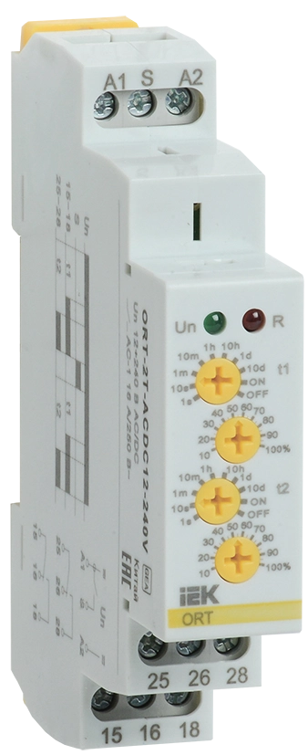 Реле времени ORT 2 контакта 2 уставки 12-240В AC/DC IEK Реле времени ORT 2 контакта 2 уставки 12-240В AC/DC IEK