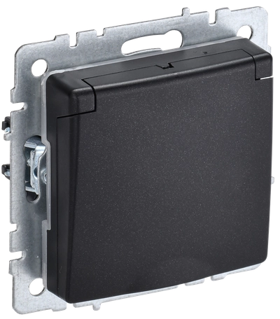 BRITE Розетка 1-местная с заземлением с защитными шторками и крышкой 16А IP20 РСбш10-3-БрЧ черный IEK BRITE Розетка 1-местная с заземлением с защитными шторками и крышкой 16А IP20 РСбш10-3-БрЧ черный IEK
