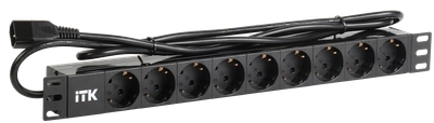 ITK PDU 9 розеток DIN49440 (нем. станд.) 1U, шнур 2м вилка IEC 320 C14, алюминиевый профиль, черный ITK PDU 9 розеток DIN49440 (нем. станд.) 1U, шнур 2м вилка IEC 320 C14, алюминиевый профиль, черный
