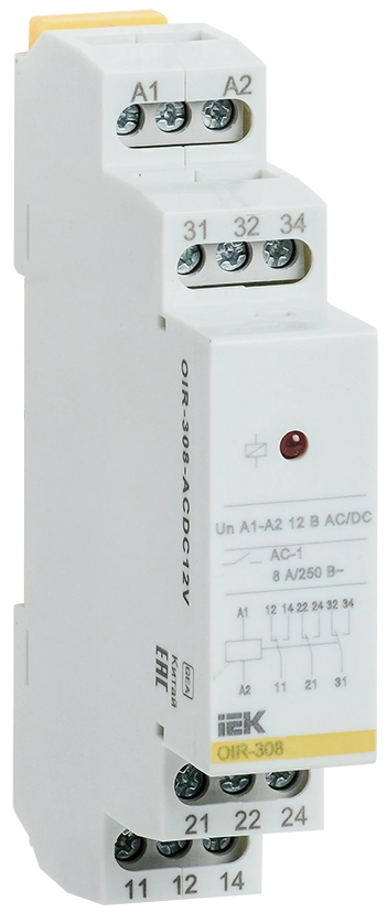 Реле промежуточное модульное OIR 3 контакта 8А 12В AC/DC IEK Реле промежуточное модульное OIR 3 контакта 8А 12В AC/DC IEK