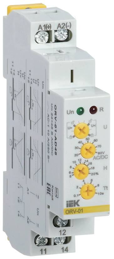 Реле контроля напряжения ORV с блокировкой однофазное 24-48В AC/DC IEK Реле контроля напряжения ORV с блокировкой однофазное 24-48В AC/DC IEK