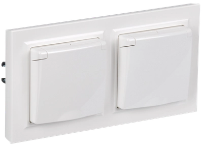 BRITE Комплект 1-местная с заземлением с защитными шторками и крышкой 16А IP44 2 штуки в сборе с двойной рамкой РСбш10-3-44-БрБ белый BRITE Комплект 1-местная с заземлением с защитными шторками и крышкой 16А IP44 2 штуки в сборе с двойной рамкой РСбш10-3-44-БрБ белый