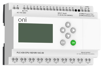 ПЛК 430 Модуль ЦПУ 16 DI 10 RO 220В AC с Ethernet портом с экраном ONI ПЛК 430 Модуль ЦПУ 16 DI 10 RO 220В AC с Ethernet портом с экраном ONI